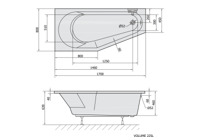 Polysan TIGRA L asymetrická vana 170x80x46cm, černá mat 90111.21