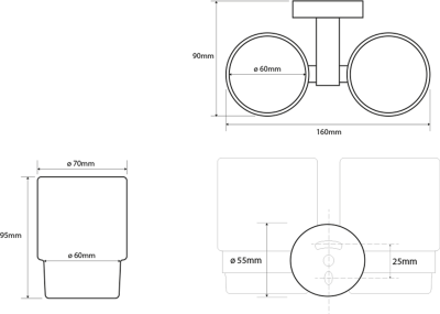 Sapho X-ROUND dvojitý držák skleniček, mléčné sklo, chrom XR902