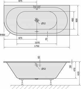 Polysan VIVA R SLIM asymetrická vana 175x80x47cm, bílá 78119S
