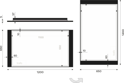 Nimco OBDELNÍKOVÁ - OSTRÉ ROHY Černé LED zrcadlo 1200x650 ZPC 41006-90