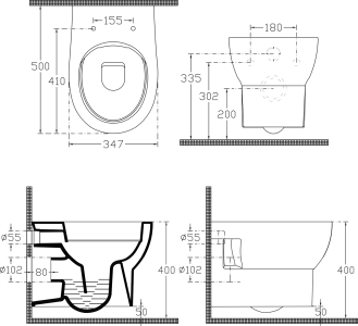 ABSOLUTE závěsné WC Rimless s podomítkovou nádržkou a tlačítkem Schwab, bílá 10AB02002-SET5