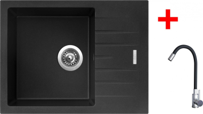 Granitový dřez Sinks PERFECTO 650 Metalblack + Elasta nerez/černá G21874