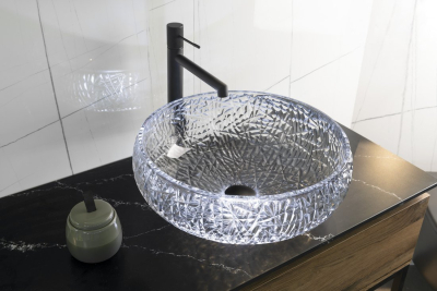 Sapho GAVIOTA skleněné gravírované umyvadlo na desku Ø 42cm, černá TY306