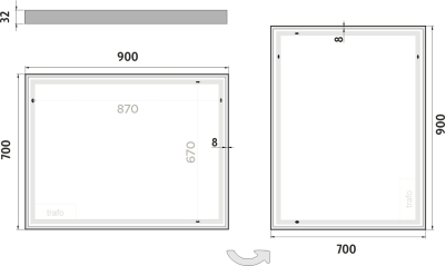 Nimco OBDELNÍKOVÁ - OSTRÉ ROHY LED zrcadlo 900x700 ZP 13019