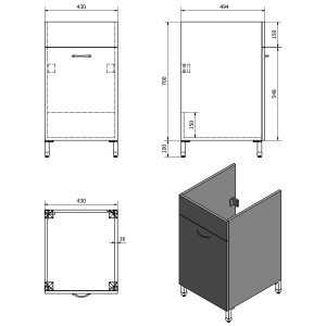 Aqualine Skříňka pod výlevku 43x70x49, 6cm, bílá 57034