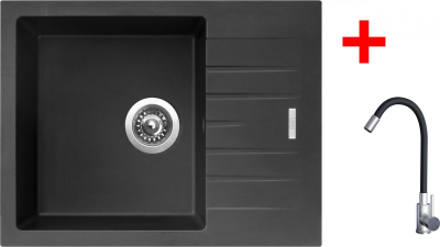 Granitový dřez Sinks PERFECTO 650 Pureblack + Elasta nerez/černá G21826