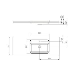 Sapho BRAHEA umyvadlo 131, 6x51, 5cm, rockstone, pravé, bílá mat BT132R
