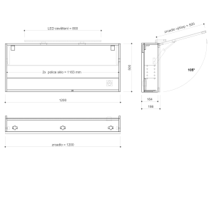 Sapho CLOE galerka s LED osvětlením 120x50x18cm, jilm bardini CE120-0013