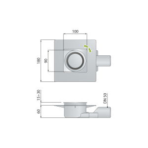 Omp Tea TIRANA podlahová vpust boční 100x100mm, DN50, chrom 2665.295.8