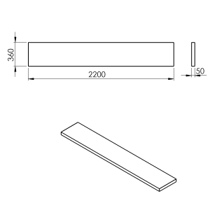 Sapho AVICE deska pod umyvadlo 220x36cm, tl.5cm, cement AV2267