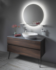 Sapho VISO kulaté zrcadlo s LED osvětlením a policí ø 80cm, bílá mat VS080-01