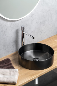 Sapho AURUM nerezové umyvadlo na desku, průměr 38cm, včetně výpusti, gun metal AU101