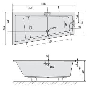 Polysan ANDRA L SLIM asymetrická vana 180x90x45cm, bílá 72872S