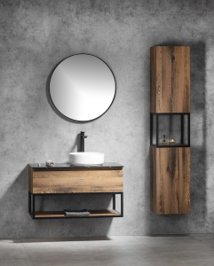 Sapho SKARA skříňka 35x171x32cm, 2x dvířka, levá/pravá, černá mat/dub Collingwood CG010-1919