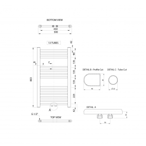 Aqualine ALYA otopné těleso rovné 500x803mm, středové připojení, chrom LLS301