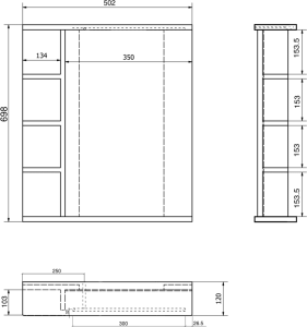 Aqualine KORIN STRIP zrcadlo s LED osvětlením a policemi 50x70x12cm KO355S