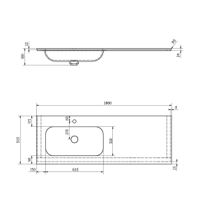 Sapho ARUBA umyvadlo, Rockstone, 180x51, 5cm, levé, bílá mat AR180-B1L