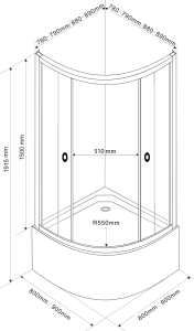 Aqualine ARLEN čtvrtkruhová sprchová zástěna 800x800x1500 mm, sklo Brick BTR803