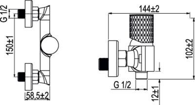 Mereo Sprchová nástěnná baterie diamant, Viana, bez příslušenství, 150 mm, chrom CBE60103A