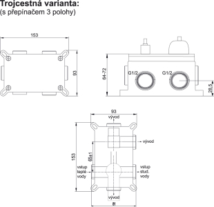 Mereo Sprchová sada s  podomítkovou  baterií - 3-cestná - hranatý kryt CB60157C2N
