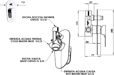 Sapho CORNELI podomítková sprchová baterie, 2 výstupy, chrom CE42