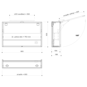 Sapho CLOE galerka s LED osvětlením 80x50x18cm, jilm bardini CE080-0013