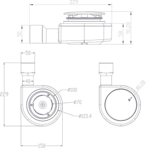 Klum Sifon pro sprchovou vaničku, pr. 90 mm, stav. výška 65 mm PR6040SN