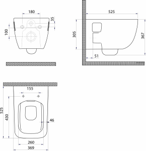 Bruckner WALTER závěsná WC mísa, Rimless, 37x52, 5cm, bílá 201.502.0