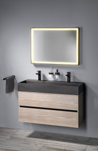 Sapho QUADRADO betonové dvojumyvadlo včetně výpusti, 96x44cm, černý granit AR473
