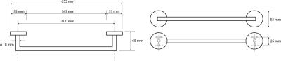 Sapho X-ROUND BLACK držák ručníků 600mm, černá mat XR404B