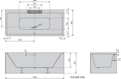 Polysan CASCATA R MONOLITH obdélníková vana 180x80x60cm, kaskáda nerez 73836MR.100