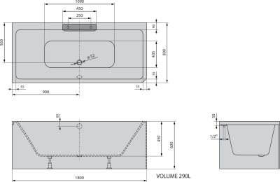 Polysan CASCATA L MONOLITH obdélníková vana 180x80x60cm, kaskáda bílá 73836ML.101