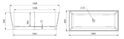 Gelco KVADRIE volně stojící vana 1590x650x550mm, litý mramor, bílá lesk GVKV1590