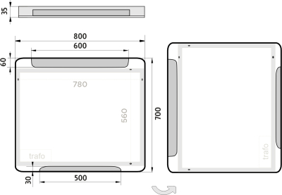 Nimco OBDELNÍKOVÁ - OBLÉ ROHY LED zrcadlo 800x700 ZP 22003