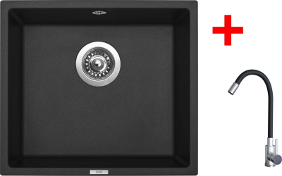 Granitový dřez Sinks FRAME 457 Pureblack + Elasta nerez/černá G21326
