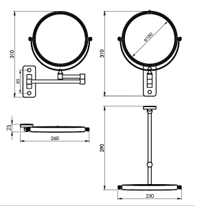 Gedy GAIA kosmetické zrcátko závěsné, Ø 180mm, oboustranné, zlato mat CO202488