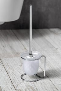 Sapho X-ROUND E WC štětka na postavení, mléčné sklo, chrom XR302