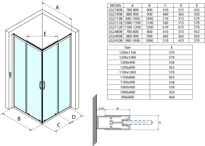 Gelco SIGMA SIMPLY BLACK sprchové dveře posuvné pro rohový vstup 1100 mm, čiré sklo GS2111B