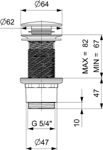 Sapho Umyvadlová výpust 5/4“, click-clack, velká zátka, 10-80mm, ABS/černá mat CV1132B