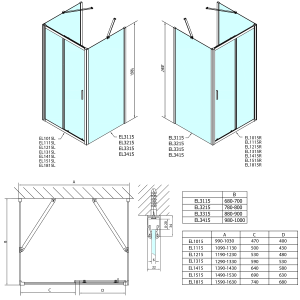Polysan EASY třístěnný sprchový kout 1600x900mm, L/P varianta, čiré sklo EL1815EL3315EL3315