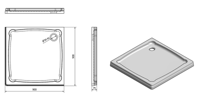 Gelco DIONA sprchová vanička z litého mramoru, čtverec 90x90x7, 5cm, bílá GD009
