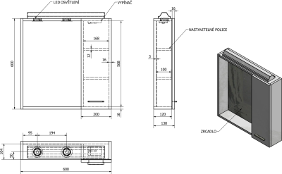 Aqualine ZOJA/KERAMIA FRESH galerka s LED osvětlením, 60x60x14cm, pravá, bílá 45022