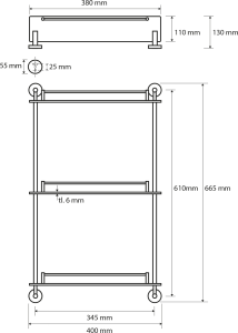 Sapho X-ROUND E skleněná polička trojitá s hrazdou 380x675x130mm, chrom XR608