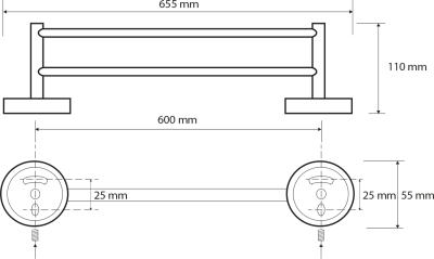 Sapho X-ROUND E dvojitý držák ručníků 600mm, chrom XR423