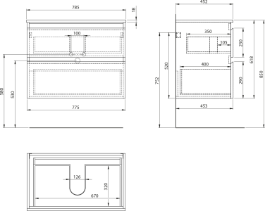 Aqualine ALTAIR skříňka s deskou 78, 5 cm, dub emporio/antracit břidlice AI380-02