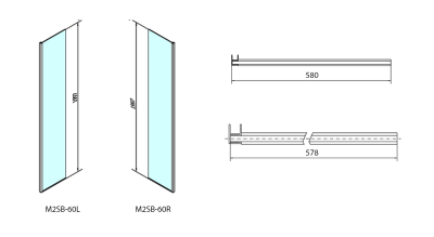 Polysan MODULAR SHOWER pevný panel k instalaci na stěnu modulu MS2, 600 mm, levý MS2B-60L