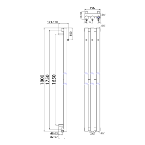 Sapho PILON otopné těleso 196x1800mm, se třemi háčky pro ručník, černá mat IZ128T