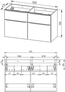 Mereo Mailo, koupelnová skříňka s keramickým umyvadlem 121 cm, antracit, chrom madlo CN533