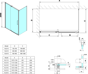 Polysan ROLLS obdélníkový sprchový kout 1200x900 mm, L/P varianta, čiré sklo RL1215RL3315