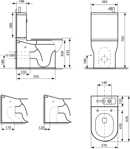 Aqualine JALTA HYGIE WC kombi s umývátkem, Rimless, spodní/zadní odpad, bílá PB103H